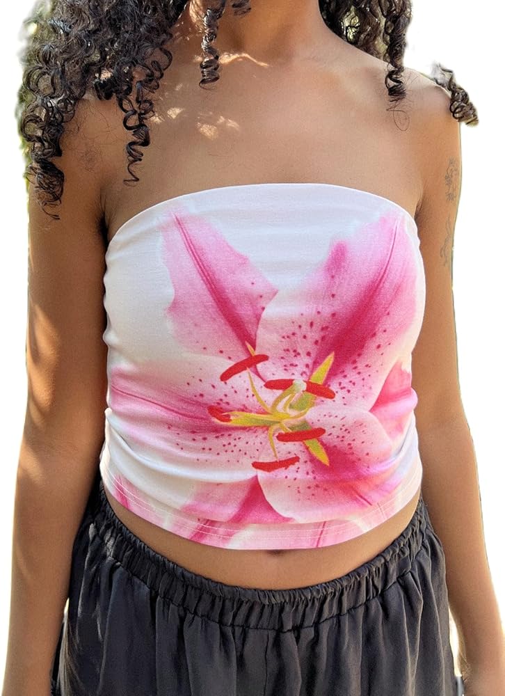 ZZEVOLSS Women's Y2k Strapless Tube Top Lace Backless Bandeau Crop